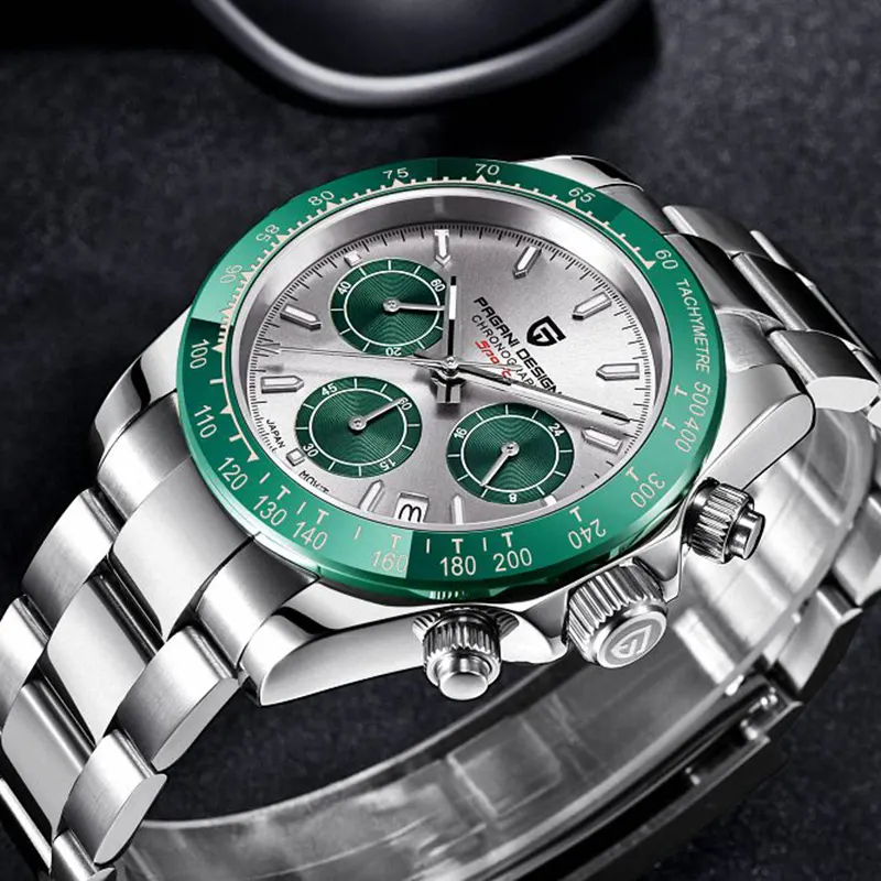 Pagani Design Daytona Green Grey Men's Watch - PD-1644